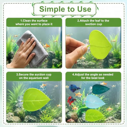 6PCS Frog Tank Accessories, Betta Leaf Hammock Set with Suction Cups, Beta Fish Hammock, Aquarium Decor for Sleeping and Resting, 3 Suction Leaf Beds in Transparent Green and Tender Green