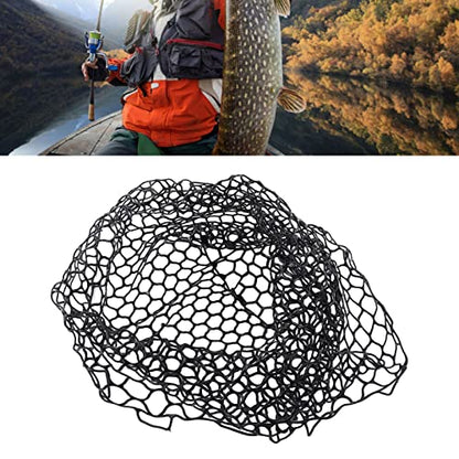 Fishing Net, Black Rubber Flexible Fishing Landing Netting Mesh Multipurpose Lightness Foldable Fishing Replacement Net for Angler Freshwater Saltwater