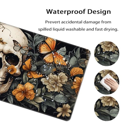 35.4 x 15.7 in, XXL Large Mouse Pad for Desk, Extended Keyboard Mouse Mat for Computer Office, Big Mouse pad with Stitched Edges, Gaming Pc-Skull Butterfly Flowers - color: Skull Butterfly Flowers