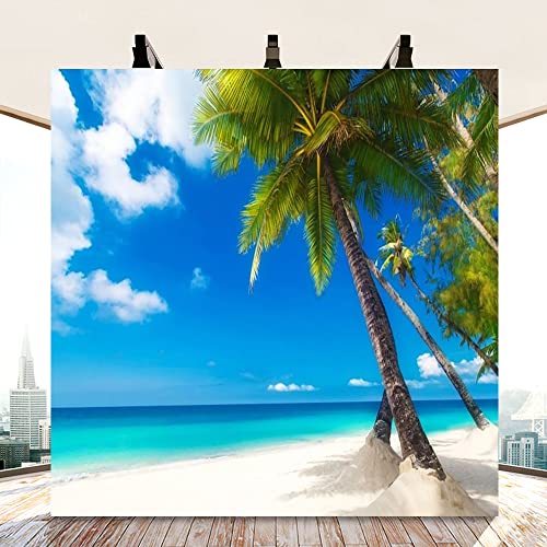 8x8ft Sea Beach Photography Background Hawaiian Luau Seaside Palmtree Backdrop Vacation Trip Blue Sky Summer Holiday Boy Girl Lovers Adult Portrait Wedding Photo Studio Props Vinyl Wallpaper - size: 8x8ft