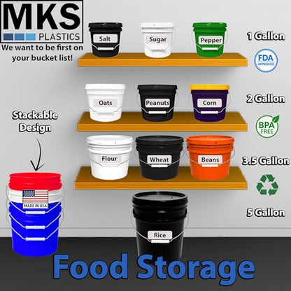 2-Gallon Bucket with Airtight Lid – Made in USA, Food Grade BPA Free Plastic, Heavy Duty Multi-Use, Metal Handle with Grip, Stackable Storage – Black, 6 Pack - color: Black, size: 6