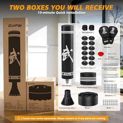 GIKPAL Freestanding Punching Bag for Adults, Heavy Boxing Bag with Stand - color: White (Hand Wrap & Boxing Golves)
