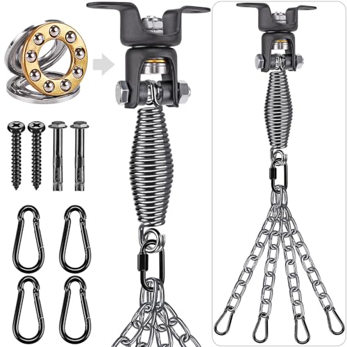 BeneLabel Heavy Bag Ceiling Mount with Spring & Chains 360° Rotation Punching Bag Ceiling Hanger with Bearings Boxing Bags Holder Hardware with 2 Wood Screws and 2 Expansion Screws - color: Hanger With Oval Spring & Chains (220 Lbs Capacity)