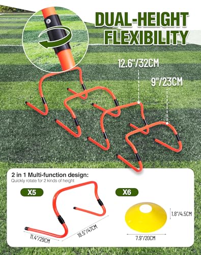 Agility Hurdles,9"-12.6" Adjustable Speed Training Hurdles for Football, Basketball, Soccer Hurdles Training Equipment Set of 6 Cones Set