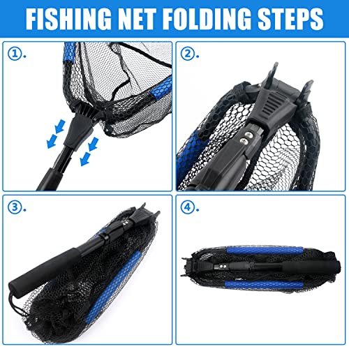 Floating Telescopic Folding Net with 7 Inch Pliers & Lip Gripper - Kids Fishing Net with Foldable Sand Bucket & Fishing Gear Accessories