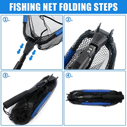 Floating Telescopic Folding Net with 7 Inch Pliers & Lip Gripper - Kids Fishing Net with Foldable Sand Bucket & Fishing Gear Accessories