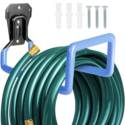 2PCS Hose Hanger Wall Mount - Metal Garden Hose Storage Water Hose Holders for Outside Heavy Duty Hose Reel for Water Hose - color: 2pc Blue