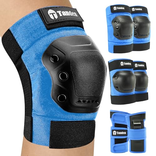Tanden Skate Protective Gear Adult Knee Pads and Elbow Pads Set Wrist Guard - color: Blue, size: Youth (9-15 years)