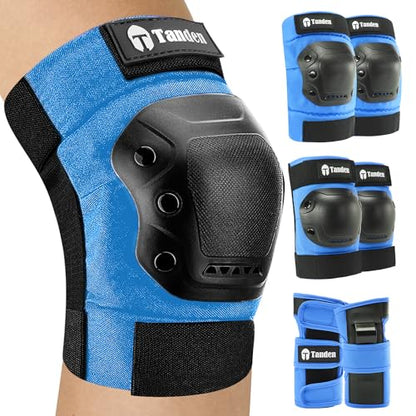 Tanden Skate Protective Gear Adult Knee Pads and Elbow Pads Set Wrist Guard - color: Blue, size: Youth (9-15 years)