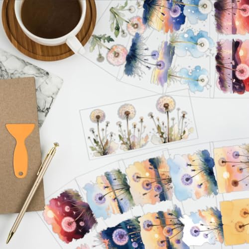 arricraft 10 Pcs Dandelion Theme Cup Printing UV Transfer Papers, 10 Styles Watercolor Scenery and Dandelions PVC DIY Heat Transfer Stickers for 16 OZ Glass Cups Crafts 9.5x4.3inch - style: Watercolor Dandelion Theme