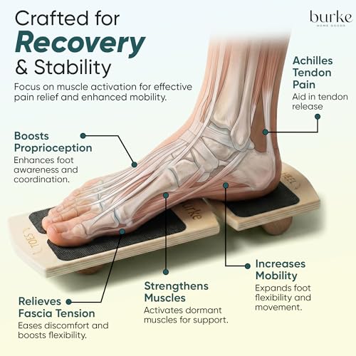 Ankle Balance Board & Foot Strengthener for Plantar Fasciitis Pain Relief | Single leg axis design for physical therapy, sprained ankle recovery and Achilles tendonitis, non slip wooden slant board