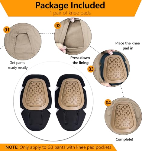 G3 Tactical Knee Pads Khaki | 1 Pair Protective Knee Pads Inserts for Tactical Airsoft Paintball Hunting Combat Military Pants - color: Khaki