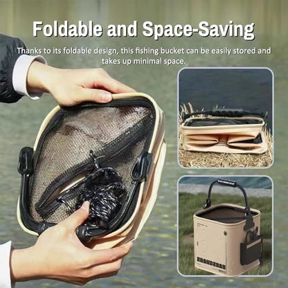 HUIOP 14L Collapsible Fishing Bucket Portable Fish Bucket Multifunctional EVA Water Containers with Mesh Lid, Handle and Rope for Outdoor Camping Hiking Fishing Car Washing - size: 14L