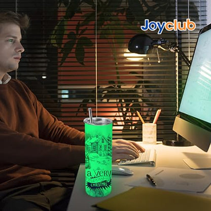 Joyclub 8 Pack Sublimation Tumblers Glow in the Dark 20 oz Bulk Blank Tumblers Skinny Straight Flat Bottom Cups White with Lid and Straw - color: White 8 Pack green glow