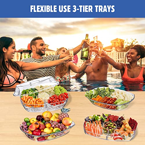 Chilled Veggie Tray, 15 Inch Clear Party Platter with 4 Compartments, Ice Serving Bowl with Lid, Cold Food Buffet Server for Fruit, Vegetable, Appetizer, Shrimp - size: 15 Inch（Chilled Veggie Tray）