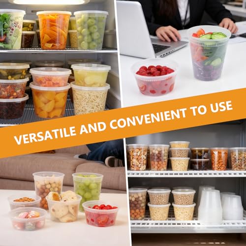 72 Sets (144-Piece) Deli Containers with Lids,8oz X 72 Set Each, Leak-Proof & BPA Free Airtight Takeout Plastic Food Storage Containers for Soup, Meal Prep, Microwave/Freezer Safe - size: 8oz X 72 Set