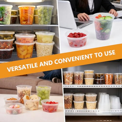 72 Sets (144-Piece) Deli Containers with Lids,8oz X 72 Set Each, Leak-Proof & BPA Free Airtight Takeout Plastic Food Storage Containers for Soup, Meal Prep, Microwave/Freezer Safe - size: 8oz X 72 Set