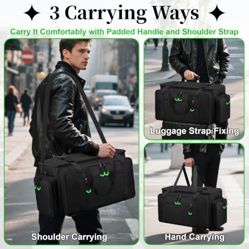 Large Dj Cable Bag with Detachable Dividers, Bottom Pad - color: Green, style: Dj Cable Bag