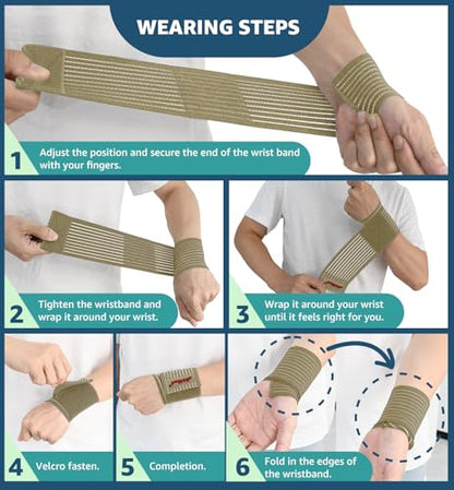 2-Pack High-Elastic Wrist Support Straps Wrist Compression Bandage - Wrist Wraps Wristbands for Carpal Tunnel Arthritis Tendonitis Weightlifting Tennis Basketball - Breathable Soft (Beige) - color: Beige