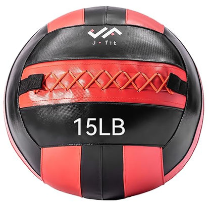 JFit Wall Ball – Premium Soft Weighted Exercise Ball for Strength, Conditioning, Gym & Home Workouts, 4-30 LB - color: Red/Black, style: 15-Pound