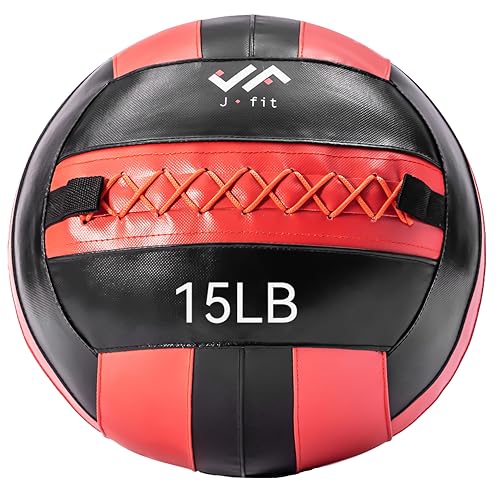 JFit Wall Ball – Premium Soft Weighted Exercise Ball for Strength, Conditioning, Gym & Home Workouts, 4-30 LB - color: Red/Black, style: 15-Pound