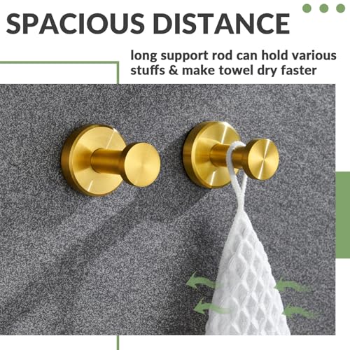 APLusee Brushed Gold Robe Towel Hooks for Bathroom, 2 Pack, Wall Mounted - color: Brushed Gold, size: 2 Pack