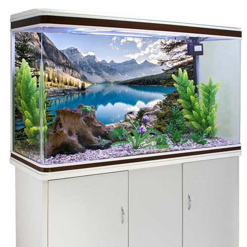 YongFoto Fish Tank Background 24x12 inch Aquarium Background Forest Lakes Rivers Mountains Nature Scenery Backdrop Reptile Habitat Terrarium Background - color: Green-5, size: 24x12in/60x30cm