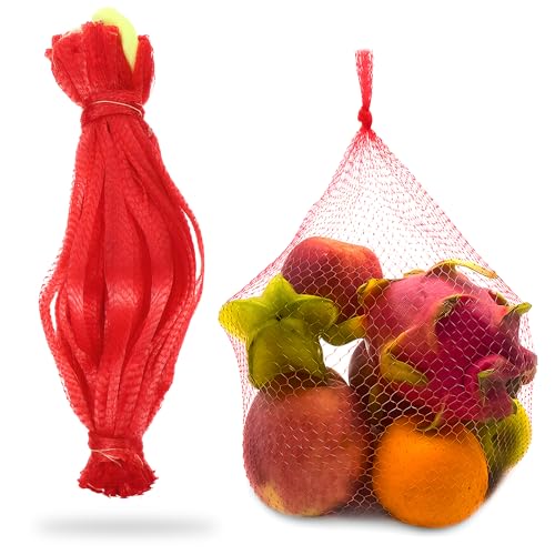 100 Pieces Reusable Nylon Mesh Net - Fruit and Vegetable Storage 24"L - Seafood Boil Bags Red Mesh Net Bag Small Netting for Produce Ideal for Onion Potato Garlic Storage Shellfish Crab Crawfish Sacks