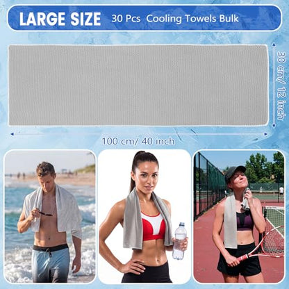 Hosuly 30 Pack Cooling Towels Bulk Microfiber Breathable, Light Gray - color: Light Gray