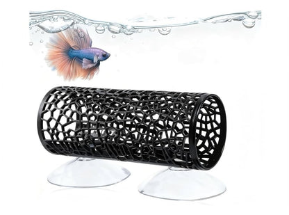 Betta Fish Tunnel Hammock, Safe Aquarium Decor for Smallfish Shrimp, Bettas Tank Accessories with Suction Cups Perfect for Hideout and Play Area（Black）