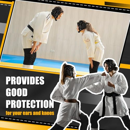 Lewtemi Wrestling Headgear Knee Pads Set Including Adjustable Thick Wrestling Ear Guard and Protective Anti-Slip Knee Pads for Sparring Brazilian Jiu Jitsu Training - size: M Size