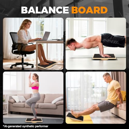 Wooden Rocker Balance Board for Adults Anti-Slip 350LBS Balance Trainer for Standing Desk, Physical Therapy & Core Strength – Durable Wooden Rocker Board for Office & Rehab - size: 180 degrees