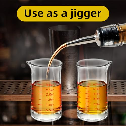 1Pc 3 Oz Glass Measuring Cup,Borosilicate Shot Glass with V-Shaped Spout-Black Red Line 90ml Precision Measuring Cup for Kitchen & Bar (1, Red) - color: Red