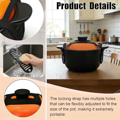 Delphinus 4 Pack Reusable Silicone Latch Strap | For Slow Cooker Lid Pot & Food Storage, Bundling or Organizing, Curtain Cord, Yoga Mat Camping Mat, Dishwasher Safe