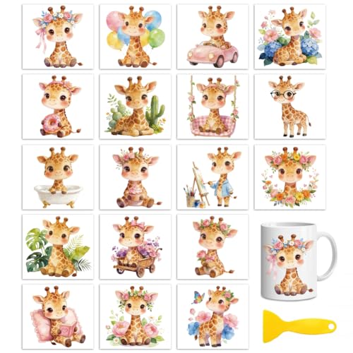 Peacoblue 18 Sheets Rub on Transfers for Crafts, Giraffes with Green Plants 3.6"x3.9" UV DTF Cup Wraps Waterproof Cold Transfers Stickers for Wood Glass Metal Cup Tumblers Mirrors Mugs Home Decor - style: Giraffes with Green Plants