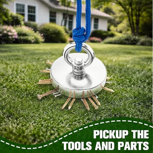 Neodymium Fishing Magnet, 500 lbs Strong Magnet Fishing, Magnetic Fishing Magnets, Rare Earth Magnet with Countersunk Hole Eyebolt for Retrieving Items in Lake, Beach, Lawn 2.36’’(60mm) - size: 2.36IN-External Thread