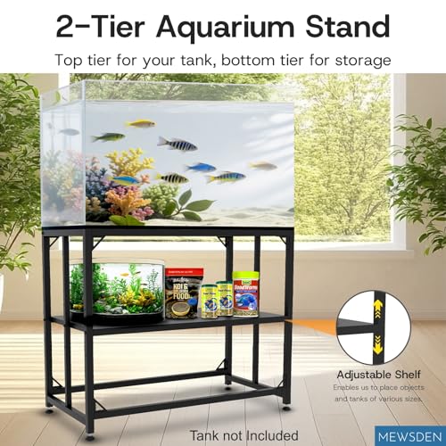 Fish Tank Stand,10 Gallon Heavy Duty Metal Aquarium Stands, Reptile Tank, Turtle Tank, Breeder Tank Stand, 220LBS Capacity Terrarium Stand Rack with 2-Tier Storage Shelves (Black, 24.8"x9.2"x30")