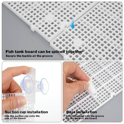 10 Pieces High-Density Aquarium Grid Plastic, Fish Tank Divider with 60 Brackets and 8 Suction Cups, Plastic Egg Crate Grid for DIY Fish Tank Separation and Bottom Protection in Aquascaping