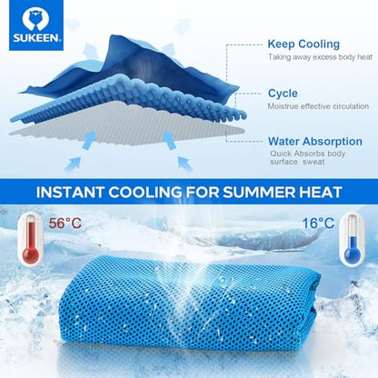 Sukeen 8 Pack Cooling Towels(40"x12") for Neck and Face, Sweat Cooling Rags - color: Black/Green/Sky Blue/Lavender/Royal Blue/Rose Red/Gray/Lake Blue