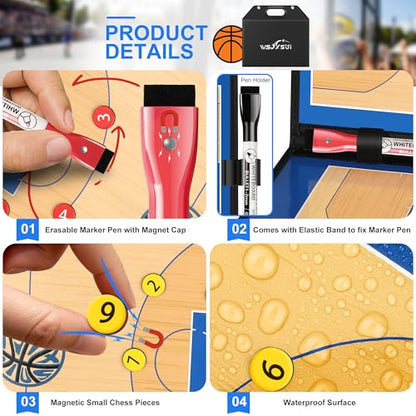 Basketball Coaching Board, Magnetic Basketball Board for Coaches | Foldable Leather, Professional Tactic Board, Dry Erase Strategy Whiteboard, Carry Handle, Lightweight - style: Basketabll