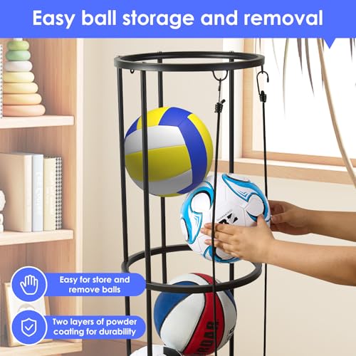 Garage Ball Storage Rack for Basketball & Soccer, Metal Wall-Mount | Durable wall-mounted ball organizer stores basketballs, soccer balls and more in garages, gyms, playrooms and basements - size: Medium size