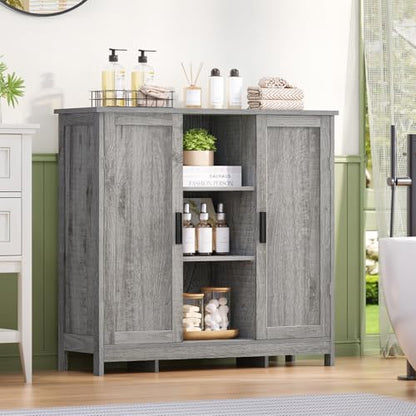 Iwell Storage Cabinet with 2 Doors and 4 Adjustable Shelves, Buffet Cabinet with Storage, Floor Cabinet for Living Room, Entryway, Kitchen, Rustic Gray