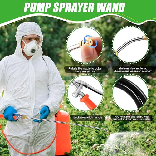Enhon 24" All Metal Replacement Sprayer Wand, Built in Shut Valve Stainless Steel Spray Wand, Retractable Stainless Steel Pump Action Pressure Sprayer with Adjustable Nozzle & Hose