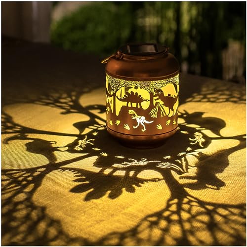 Dinosaur Solar Lanterns Outdoor Waterproof,Hanging Solar Lights Dinosaur Gifts for Women Men Metal LED Decorative Light for Yard,Patio,Lawn,Tabletop,Pathway,Landscape,Garden Decor - style: Dinosaur