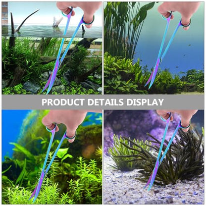 INOOMP Stainless Steel Water Plant Scissors Aquascaping Aquarium Trimming Tool with Colorful Wave Blades for Fish Tank Aquatic Plant Pruning