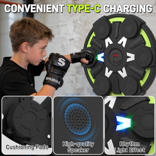 Music Boxing Machine for Kids & Adults - Wall Punching Pad with Lighting, 9-Speed Bluetooth Boxing Game with Gloves, Wall Mounted Exercise Equipment, 2026 Upgrade Boxing Equipment for Kids Age 6+ - color: Green