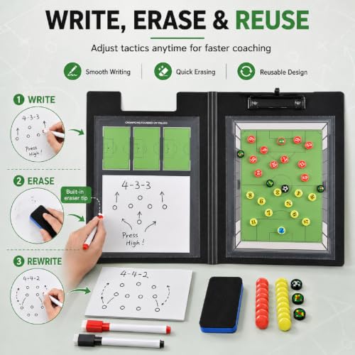 Magnetic Soccer Coaching Board, Double-Sided Dry Erase Soccer Tactics Clipboard for Coaches, Portable Soccer Whiteboard with Magnets, Marker Pen, Eraser for Coaching and Match Strategy - size: Upgraded Set