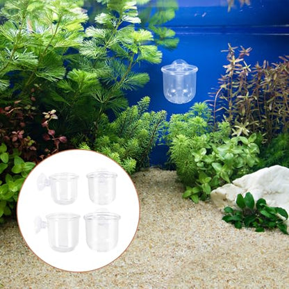ULTECHNOVO 4pcs Glass Fish Feeder Cups with Suction Cups, Aquarium Feeding Dish Set for Betta and Shrimp Tanks, Small and Large Sizes, Aquarium Accessory for Controlled Fish Food Dispensing
