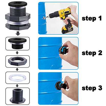 2 PCS Rain Barrel Bulkhead Fitting kit with Plugs and Hole Saw Tool, 3/4 Inch PVC Spigot Connector Kit for Rain Barrels Water Tanks Pools Aquariums Tubs (Bulkhead 3/4 Inch) - size: 3/4 Inch (Diameter 25mm)