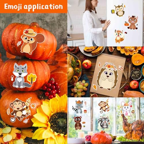24 Sheets Fall Stickers for Kids Toddlers, Autum Animal Stickers Make-a-face Sticker Make Your Own Sticker 8 Designs of Animal Owl Squirrel Hedgehog Fox Fall Party Decorations Supplies - style: Fall Animal Stickers